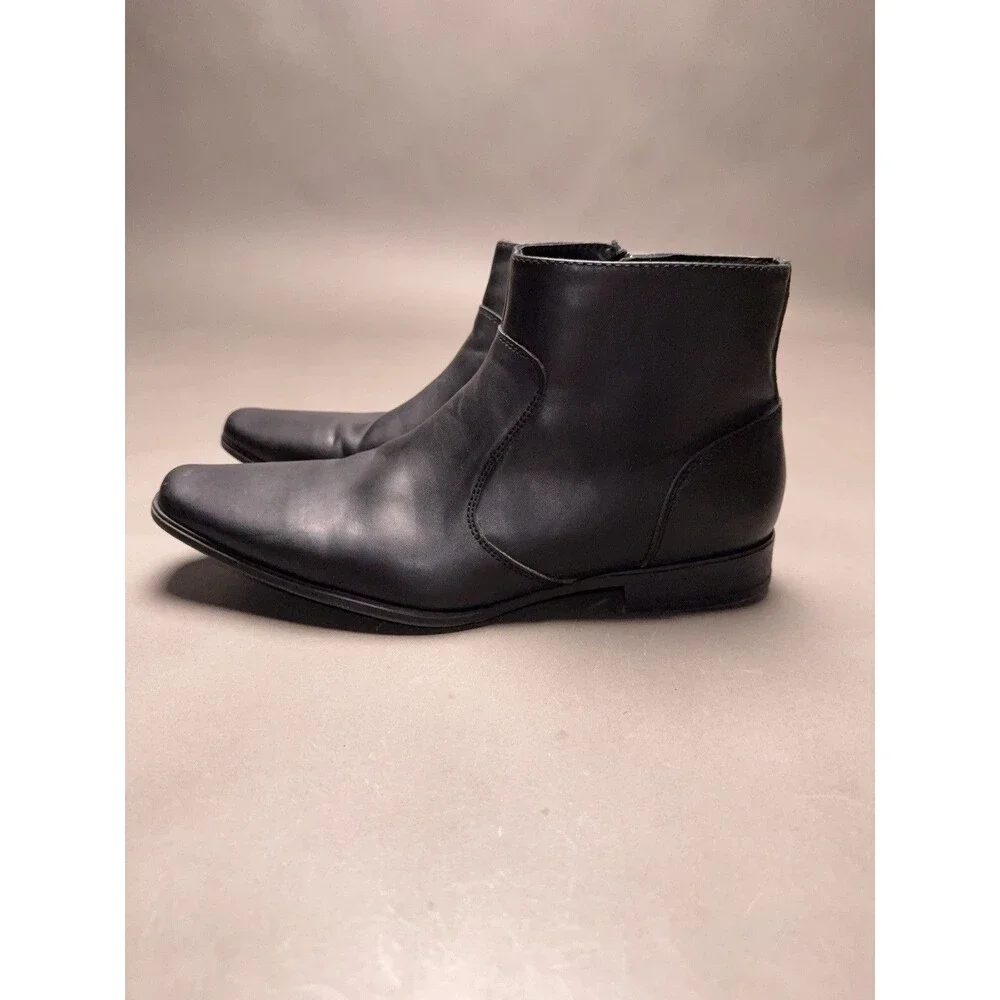Men’s Calvin Klein Leather Boots Black Beck Zip Up 9.5 M